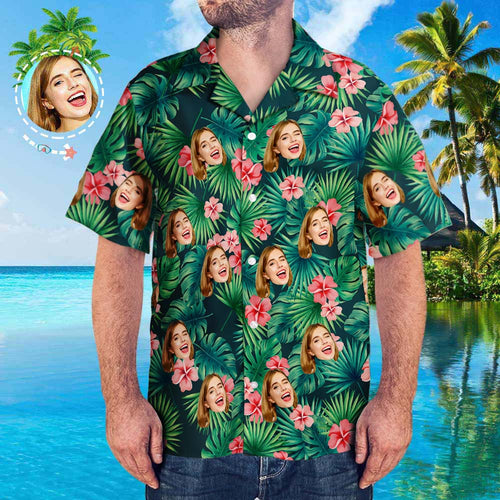 Camisas Tropicales Personalizadas Camisa Hawaiana Con Cara Personalizada Hojas Y Flores Camisa Hawaiana Con Estampado Completo Para Hombres Camisa Del Día Del Padre Regalo Para Papá