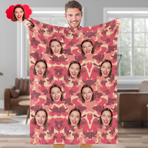 Custom Blanket Personalized Photo Camouflage Blanket For Lover - Misty Rose