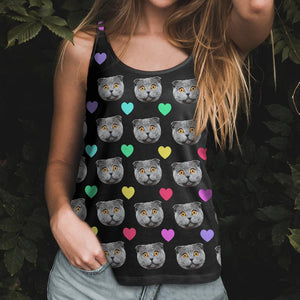Camiseta Sin Mangas Con Cara Personalizada Gato Con Corazón Colorido - MyFaceSocksMX