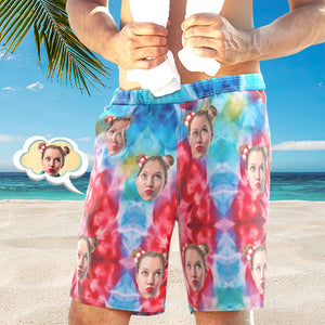 Custom Face Photo Hombres Swim Trunk Water Shorts Summer Tie Dye Red - MyFaceSocksMX