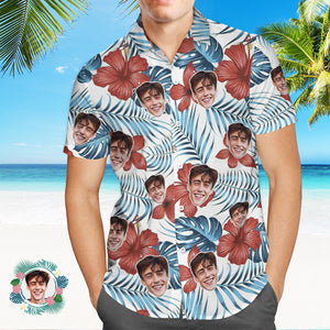 Camisa De Hombre Personalizada Con Estampado De Cara, Camisa Hawaiana, Hibisco Blanco - MyFaceSocksMX
