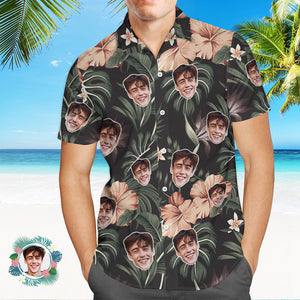 Camisa De Hombre Personalizada Con Estampado De Cara, Camisa Hawaiana, Hojas Grises - MyFaceSocksMX