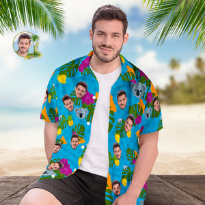 Camisa Hawaiana Para Hombre Con Estampado De Cara Personalizada, Lindo Regalo De Koala Y Hojas Para Él - MyFaceSocksMX