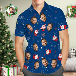 Camisa Hawaiana De Cara Personalizada Foto Personalizada Camisas Hawaianas Azules Lindo Papá Noel Feliz Navidad - MyFaceSocksMX