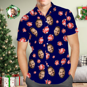 Camisa Hawaiana Personalizada Para Hombre Con Foto Personalizada Camisas Hawaianas Azules Feliz Navidad - MyFaceSocksMX