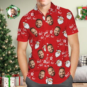 Camisa Hawaiana Personalizada Para Hombre Con Foto Personalizada Camisas Hawaianas Rojas Papá Noel Hohoho Feliz Navidad - MyFaceSocksMX