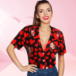 Camisa Hawaiana Con Cara Personalizada, Camisa Tropical Con Flamenco Para Mujer, Corazones Rojos, Regalos Del Día De San Valentín - MyFaceSocksMX