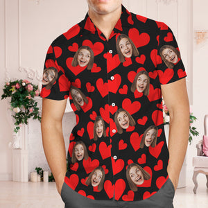 Camisa Hawaiana Con Cara Personalizada, Camisa Tropical Con Flamenco Para Hombre, Estampado Completo De Labios Rojos, Regalos Del Día De San Valentín - MyFaceSocksMX