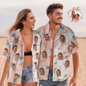 Camisa Hawaiana De Cara Personalizada, Traje De Pareja, Camisa Con Estampado De Retazos, Regalos Del Día De San Valentín - MyFaceSocksMX