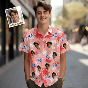 Camisas Hawaianas De Cumpleaños Personalizadas Con Cara Y Número Camisas De Árbol De Coco Rojas Y Blancas - MyFaceSocksMX