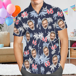 Camisas Hawaianas De Cumpleaños Con Cara Y Número Personalizadas, Regalo De Cumpleaños Para El Día Del Padre, Camisa De Árbol De Coco Roja Y Blanca - MyFaceSocksMX