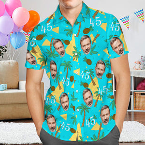 Camisa Hawaiana Con Cara Y Números Personalizados, Regalo De Cumpleaños Para El Día Del Padre, Regalos De Árbol De Coco Y Piña - MyFaceSocksMX