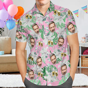 Camisa Hawaiana De Cara Personalizada Día Del Padre Número De Regalo De Cumpleaños En Copa De Vino Mangas Rosas Y Verdes Cara Camisa Hawaiana Regalo Para Papá - MyFaceSocksMX