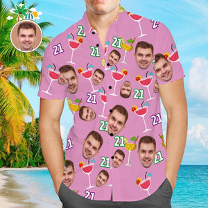 Camisa Hawaiana De Cara Personalizada Camisa De Hombre Con Estampado Completo 21.a Fiesta De Cumpleaños - MyFaceSocksMX