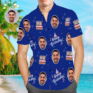 Camisa Hawaiana De Cara Personalizada Camisa De Hombre Con Estampado Completo Feliz Cumpleaños - MyFaceSocksMX