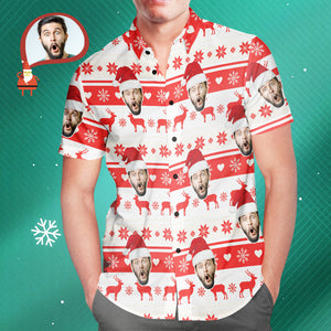 Camiseta Hawaiana Con Estampado Completo Para Hombre Con Diseño De Alces Navideños Clásicos De Cara Personalizada, Regalo De Navidad - MyFaceSocksMX