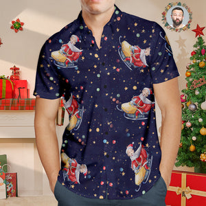 Camisa Hawaiana De Cara Personalizada Camisas Navideñas Divertidas De Papá Noel Personalizadas Para Hombres - MyFaceSocksMX