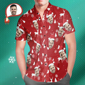 Camisas Hawaianas Rojas De Navidad Con Cara Personalizada, Camisas Con Foto Personalizadas, Regalo Para Hombres - MyFaceSocksMX