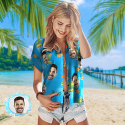Foto Personalizada Camisa Hawaiana Vacaciones En La Playa Popular Para Mujer Estampado Completo Camisa Hawaiana En La Playa Regalo De Vacaciones Azul - MyFaceSocksMX
