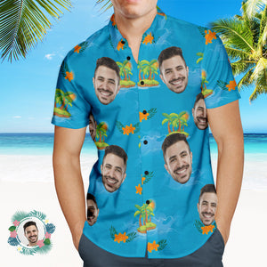 Foto Personalizada Camisa Hawaiana Vacaciones En La Playa Hombres Popular En Toda La Impresión Camisa Hawaiana En La Playa Regalo De Vacaciones Azul - MyFaceSocksMX