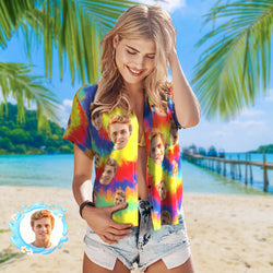 Custom Tie Dye Photo Hawaiian Shirt Beach Vacation Mujeres Popular All Over Print Hawaiian Beach Shirt - MyFaceSocksMX