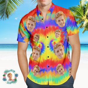 Custom Tie Dye Photo Camisa Hawaiana Vacaciones En La Playa Hombres Popular All Over Print Camisa De Playa Hawaiana Regalo De Vacaciones - MyFaceSocksMX
