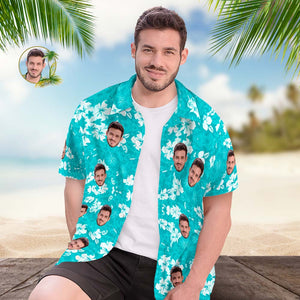 Camisa Hawaiana Con Cara Personalizada, Camisa Aloha Con Estampado Integral Para Hombre, Regalo - Azul - MyFaceSocksMX
