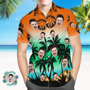 Camisa Hawaiana Con Estampado De Cara Personalizada Flores Y Hojas Fiesta En La Playa - MyFaceSocksMX