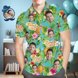 Camisa Hawaiana Con Estampado De Cara Personalizada Camisa Con Foto De Family Vibes - MyFaceSocksMX