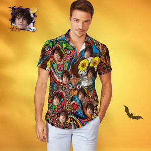 Camisa Hawaiana De Halloween Con Cara Personalizada Para Hombre Camisa Hawaiana Personalizada Con Estampado De Flores De Calavera - MyFaceSocksMX