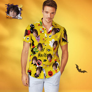 Camisa Hawaiana Personalizada De Cara Feliz Halloween Para Hombre - MyFaceSocksMX