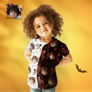 Camisa Hawaiana De Halloween Con Cara Personalizada Camisa Con Estampado De Esqueleto En Dos Tonos Para Niños - MyFaceSocksMX