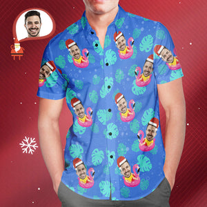 Camisa Hawaiana Personalizada Para Hombre Con Cara De Papá Noel, Fiesta En La Piscina, Regalo De Navidad Personalizado - MyFaceSocksMX