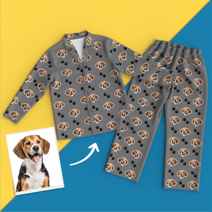 Ropa de ocio de pijamas de manga larga con huella de mascota personalizada