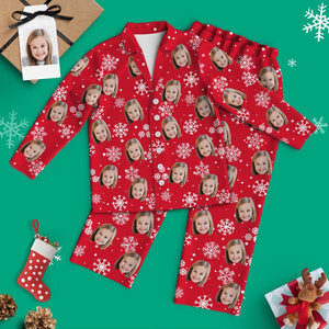 Pijama de Navidad de manga larga con cara personalizada - Copos de nieve