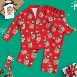 Pijama de Navidad de manga larga con cara personalizada - Sombreros de reno
