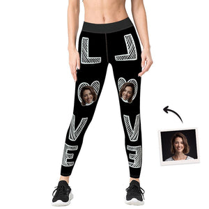Leggings personalizados de tiro bajo con amor de cara, pantalones personalizados de yoga con foto