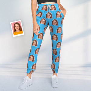 Pantalones De Chándal De Cara Personalizados Joggers Unisex Azules Personalizados - Regalo Para El Amante - MyFaceSocksMX