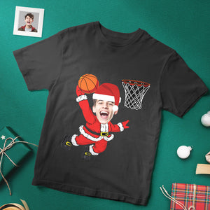 Camiseta Personalizada Con Cara De Navidad, Papá Noel De Navidad, Mojando Una Camiseta Divertida De Baloncesto - MyFaceSocksMX