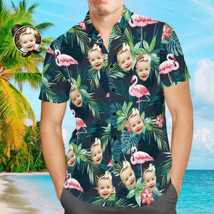 Cara En Camisas Camisa Hawaiana Personalizada Con Hojas De Cara Y Regalo De Camisa De Flamenco Para El Día Del Padre Para Papá - MyFaceSocksMX