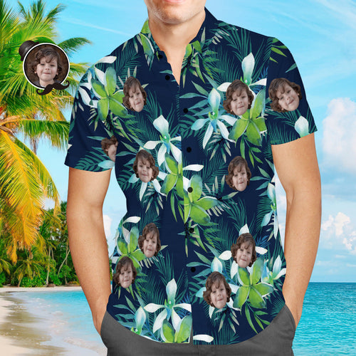 Camisa Hawaiana Personalizada Con Cara Camisas Tropicales Personalizadas Con Cara De Perro Hojas Camisa Del Día Del Padre Regalo Para Papá - MyFaceSocksMX