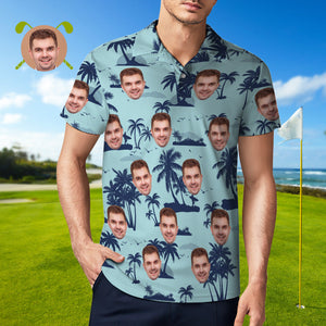 Camisa Hawaiana De Encargo De La Playa De Aloha Del Diseño Del Árbol De Coco De Los Polos Del Golf Del Polo Para Los Hombres - MyFaceSocksMX