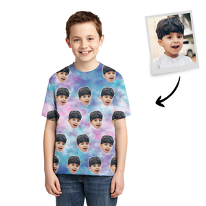 Camiseta de Tie-dye Personalizada Camiseta de Foto de Color del Arco Iris Regaños para Niño