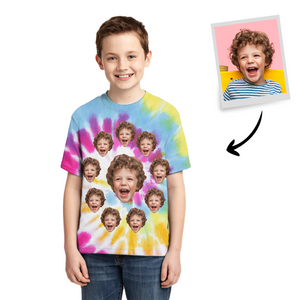 Camiseta de Tie-dye Personalizada Camiseta de Foto Estilo de Moda Regaños para Niño