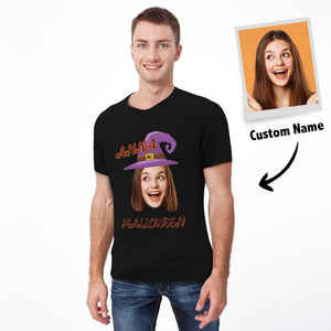 Camiseta Personalizada de Halloween de Foto Personalizada Camiseta Sombrero de Bruja