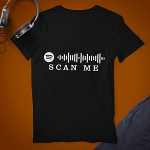 Personalizado Código Escaneable de Música Negra Camiseta Escaneo de Grises Mi