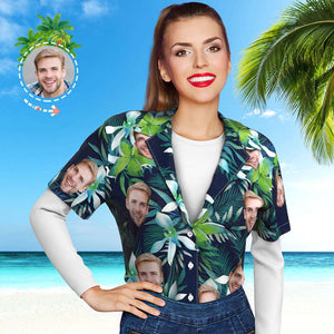 Camisa Hawaiana De Estilo Tropical Con Estampado De Cara Personalizada, Para Ella - MyFaceSocksMX