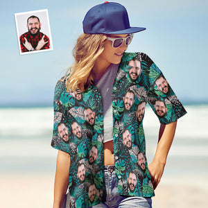 Camisa De Cara Personalizada Foto Personalizada Camisa Hawaiana De Mujer Regalo - Camisa De Manga Corta De Hojas Grandes - MyFaceSocksMX