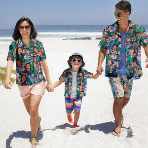 Foto Personalizada Camisa Hawaiana Padre-hijo Viste Cara Personalizada Camisa Hawaiana Regalo Flores Coloridas - MyFaceSocksMX