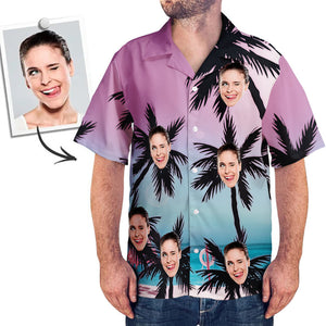 Camisa Hawaiana Personalizada Camisa Hawaiana Con Cara Personalizada Camisas Con Botones De Árboles De Coco - MyFaceSocksMX